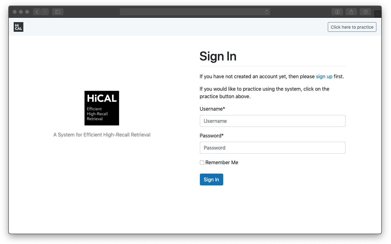 Login page of HiCAL.
